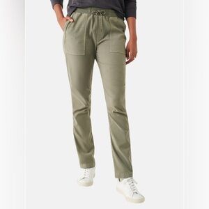 faherty women’s traveler pull on straight leg pants in dark olive green